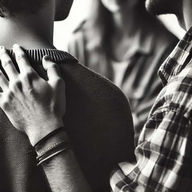 Friend comforting by shoulder tap